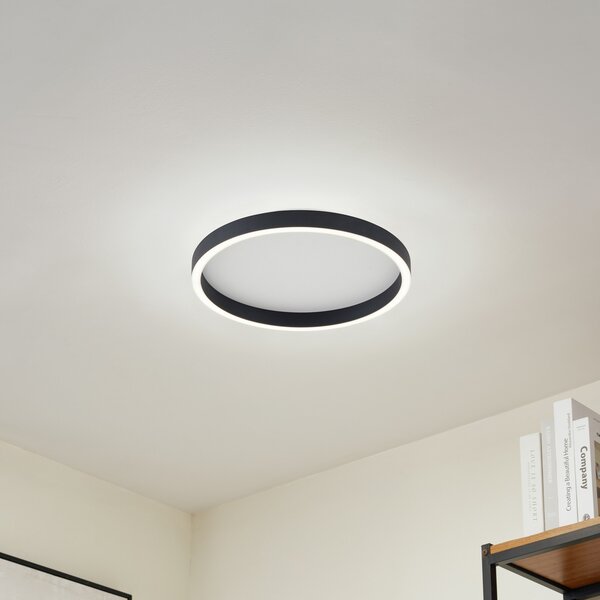 Lucande LED φωτιστικό οροφής Rotundo, Ø 40 cm, μαύρο, ρυθμιζόμενο, ρυθμιζόμενος, Μαύρο, Σαλόνι / τραπεζαρία, Πλαστικό, σύγχρονο