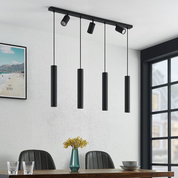 Lindby Κρεμαστό φωτιστικό Sanad, 100 cm, 7 φώτα, μαύρο, GU10, ρυθμιζόμενος, Μαύρο, Σαλόνι / τραπεζαρία, Μέταλλο, σύγχρονο