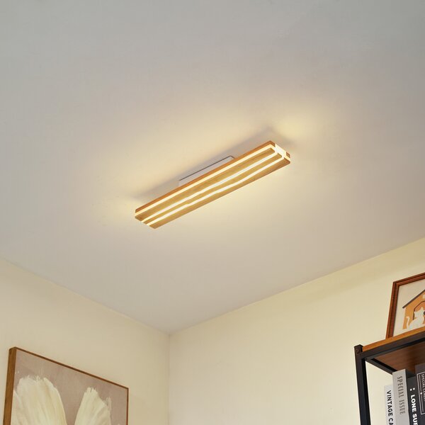 Lucande LED φωτιστικό οροφής Silja, ξύλο, 100 cm, 3000K, Ξύλου, Σαλόνι / τραπεζαρία, Ξύλο, σύγχρονο