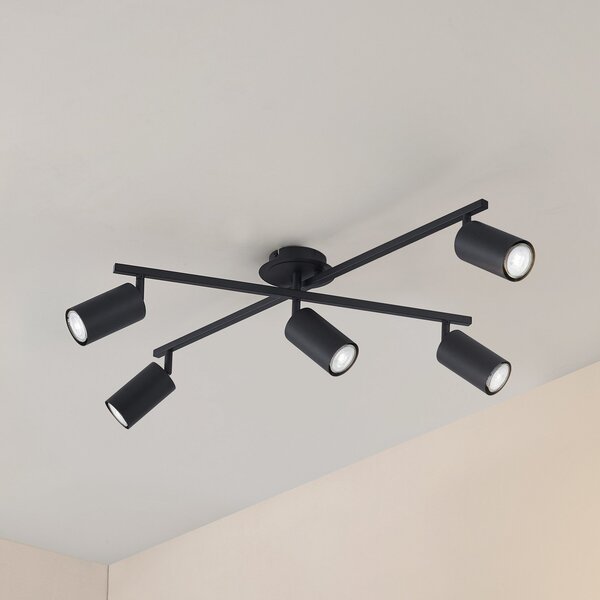 Lindby Φωτιστικό οροφής Joffrey, 78 cm, μαύρο, 5 φτερά, GU10, ρυθμιζόμενος, Μαύρο, Σαλόνι / τραπεζαρία, Μέταλλο, σύγχρονο