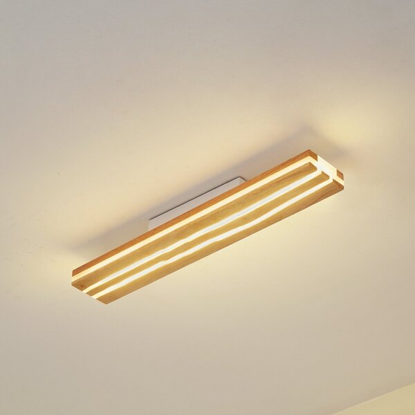 Lucande LED φωτιστικό οροφής Silja, ξύλο, 100 cm, 3000K, Ξύλου, Σαλόνι / τραπεζαρία, Ξύλο, σύγχρονο