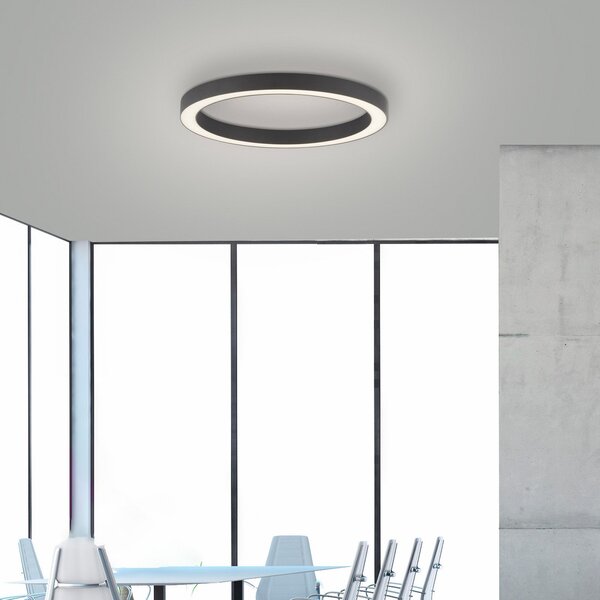 PURE LED φωτιστικό οροφής Lines, Ø 50 cm, ανθρακί, CCT, τηλεχειριστήριο, ρυθμιζόμενος, Μαύρο, Σαλόνι / τραπεζαρία, Μέταλλο, σύγχρονο