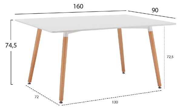 ΤΡΑΠΕΖΙ HM8697.01 MINIMAL, ΛΕΥΚΟ MDF, ΞΥΛΙΝΑ ΠΟΔΙΑ ΟΞΙΑ,160Χ90X74,5Υ εκ