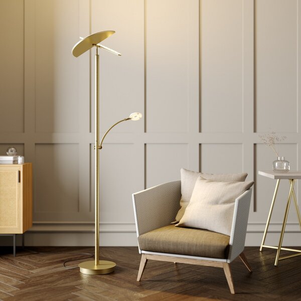 Lucande LED-Stehlampe Anniki, ορείχαλκος, ρυθμιζόμενο, ρυθμιζόμενη ένταση, ρυθμιζόμενος, Χρυσό / Ορείχαλκου, Σαλόνι / τραπεζαρία, Μέταλλο, σύγχρονο