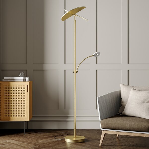 Lucande LED-Stehlampe Anniki, ορείχαλκος, ρυθμιζόμενο, ρυθμιζόμενη ένταση, ρυθμιζόμενος, Χρυσό / Ορείχαλκου, Σαλόνι / τραπεζαρία, Μέταλλο, σύγχρονο