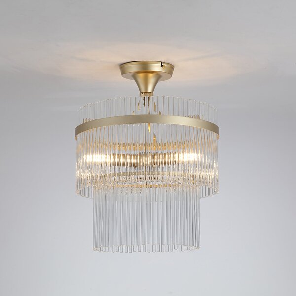 Searchlight Φωτιστικό οροφής Lara, Ø 35 cm, χρυσό/διαφανές, γυαλί/μέταλλο, ρυθμιζόμενος, Χρυσό / Ορείχαλκου, Σαλόνι / τραπεζαρία, Γυαλί