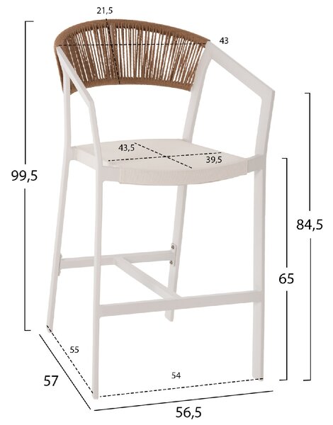 ΣΚΑΜΠΟ ΑΛΟΥΜΙΝΙΟΥ HM5892.12 ΜΕΣΑΙΟΥ ΥΨΟΥΣ RATTAN & TEXTLINE ΛΕΥΚΟ ΜΠΕΖ 56,5x57x99,5