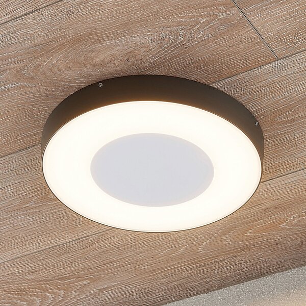 Lucande LED φωτιστικό οροφής εξωτερικού χώρου Sora, στρογγυλό, αισθητήρας, IP54, Γκρι, Μέταλλο, σύγχρονο