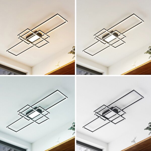 Lindby LED φωτιστικό οροφής Caitlin, ανθρακί, μεταλλικό, 105cm, ρυθμιζόμενος, Μαύρο, Σαλόνι / τραπεζαρία, Μέταλλο, σύγχρονο