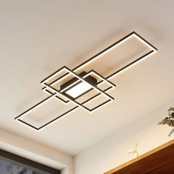 Lindby LED φωτιστικό οροφής Caitlin, ανθρακί, μεταλλικό, 105cm, ρυθμιζόμενος, Μαύρο, Σαλόνι / τραπεζαρία, Μέταλλο, σύγχρονο
