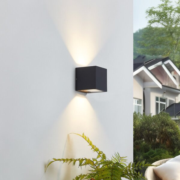 Lucande Εξωτερικό φωτιστικό τοίχου LED Merjem, 12 cm, πάνω/κάτω, IP54, Γκρι, Αλουμίνιο, σύγχρονο