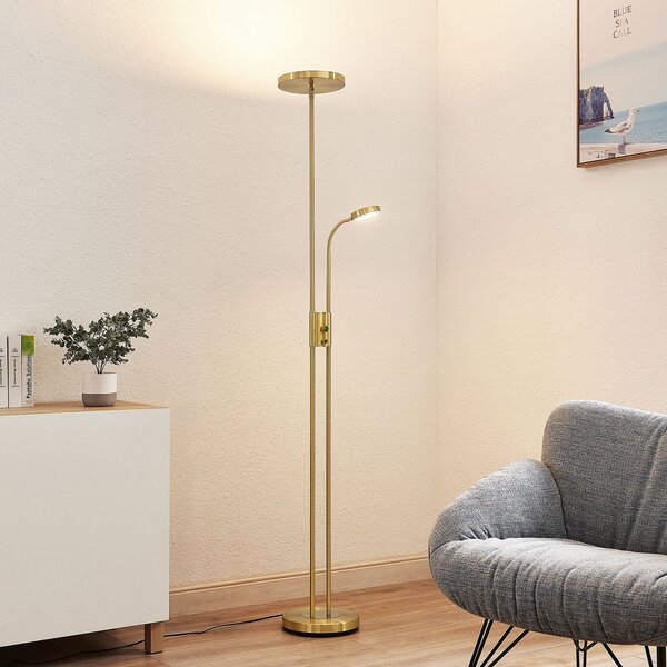 Lindby LED-Stehleuchte Seppa, στρογγυλό, ορείχαλκος, μέταλλο, 180cm, ρυθμιζόμενος, Χρυσό / Ορείχαλκου, Σαλόνι / τραπεζαρία, Μέταλλο, σύγχρονο, Φως ανάγνωσης