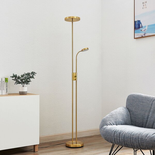 Lindby LED-Stehleuchte Seppa, στρογγυλό, ορείχαλκος, μέταλλο, 180cm, ρυθμιζόμενος, Χρυσό / Ορείχαλκου, Σαλόνι / τραπεζαρία, Μέταλλο, σύγχρονο, Φως ανάγνωσης