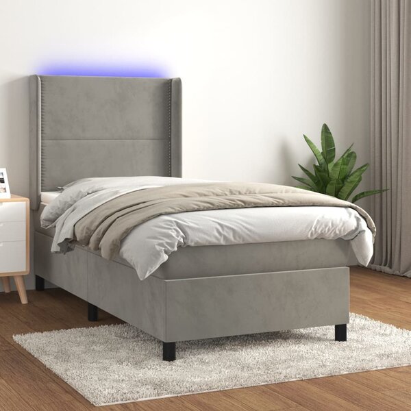 Κρεβάτι Boxspring με Στρώμα & LED Αν.Γκρι 80x200 εκ. Βελούδινο - Γκρι