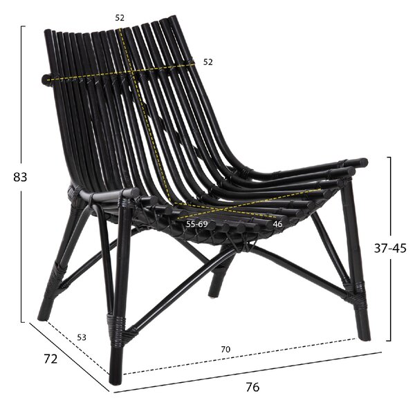 ΚΑΡΕΚΛΑ ΕΞΩΤ.ΧΩΡΟΥ CELLION HM9812.02 ΡΑΒΔΟΙ RATTAN ΣΕ ΜΑΥΡΟ ΧΡΩΜΑ 76x72x83Υεκ