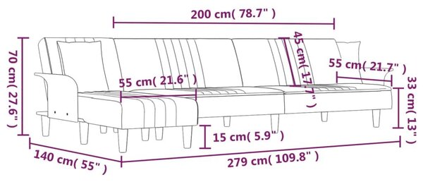 Καναπές Κρεβάτι Γωνιακός Σκ. Γκρι 279x140x70 εκ. Υφασμάτινος - Γκρι