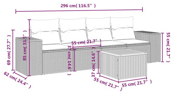 Σετ Καναπέ Κήπου 5 τεμ. Μπεζ Συνθετικό Ρατάν με Μαξιλάρι - Μπεζ