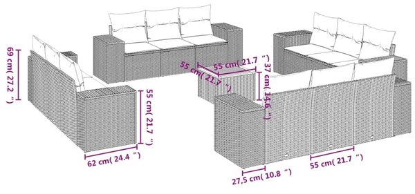 Σετ Καναπέ Κήπου 13τεμ Μπεζ Συνθ. Ρατάν με Μαξιλάρια - Μπεζ