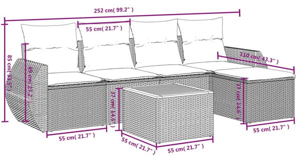 Σετ Καναπέ Κήπου 6 τεμ. Μπεζ Συνθετικό Ρατάν με Μαξιλάρια - Μπεζ