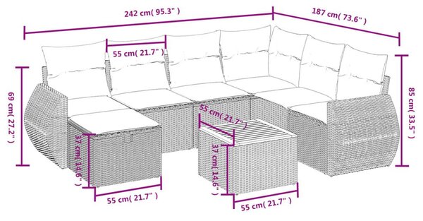 Σετ Καναπέ Κήπου 8 τεμ. Μικτό Μπεζ Συνθετικό Ρατάν με Μαξιλάρια - Μπεζ