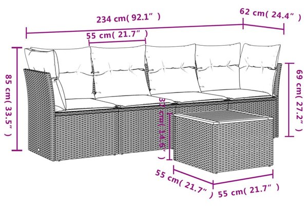 Σετ Καναπέ Κήπου 5 τεμ. Μπεζ Συνθετικό Ρατάν με Μαξιλάρι - Μπεζ