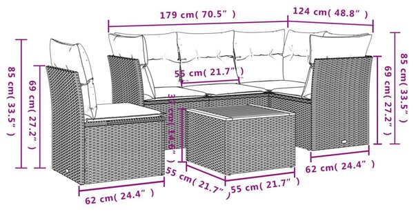 Σετ Καναπέ Κήπου 6 τεμ. Μπεζ Συνθετικό Ρατάν με Μαξιλάρια - Μπεζ