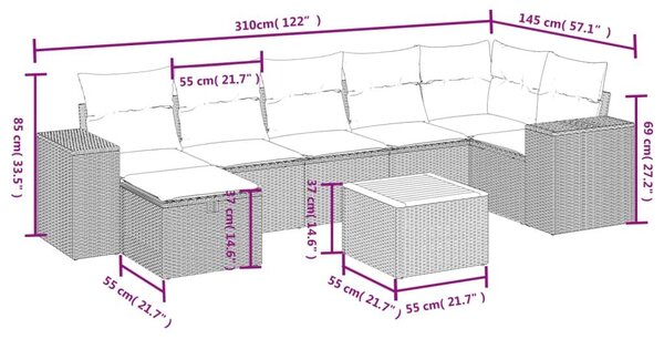 Σαλόνι Κήπου Σετ 8 τεμ. Μπεζ Συνθετικό Ρατάν με Μαξιλάρια - Μπεζ
