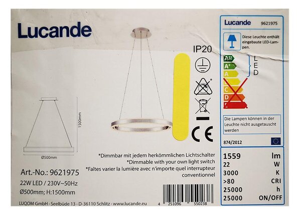 Lucande - Led Dimmable κρεμαστό φωτιστικό οροφής LYANI LED/20,5W/230V