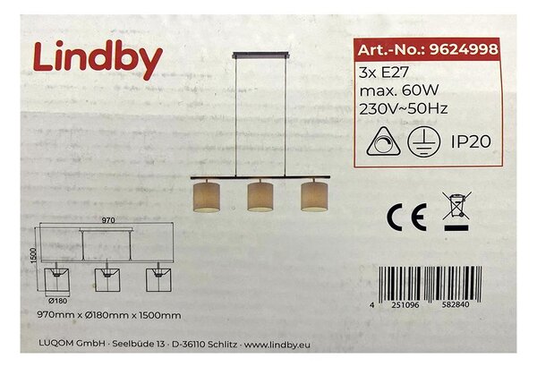 Lindby - Κρεμαστό φωτιστικό οροφής ράγα ZALIA 3xE27/60W/230V