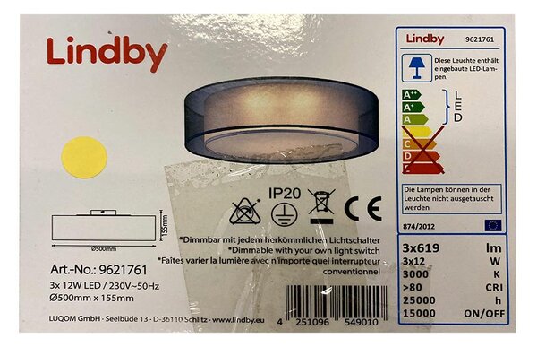 Lindby - LED Dimmable φωτιστικό οροφής AMON 3xLED/12W/230V