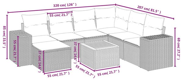 Σαλόνι Κήπου Σετ 8 τεμ. Μπεζ Συνθετικό Ρατάν με Μαξιλάρια - Μπεζ