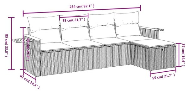 Σετ Καναπέ Κήπου 5 τεμ. Μπεζ Συνθετικό Ρατάν με Μαξιλάρι - Μπεζ
