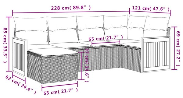 Σετ Καναπέ Κήπου 6 τεμ. Μπεζ Συνθετικό Ρατάν με Μαξιλάρια - Μπεζ