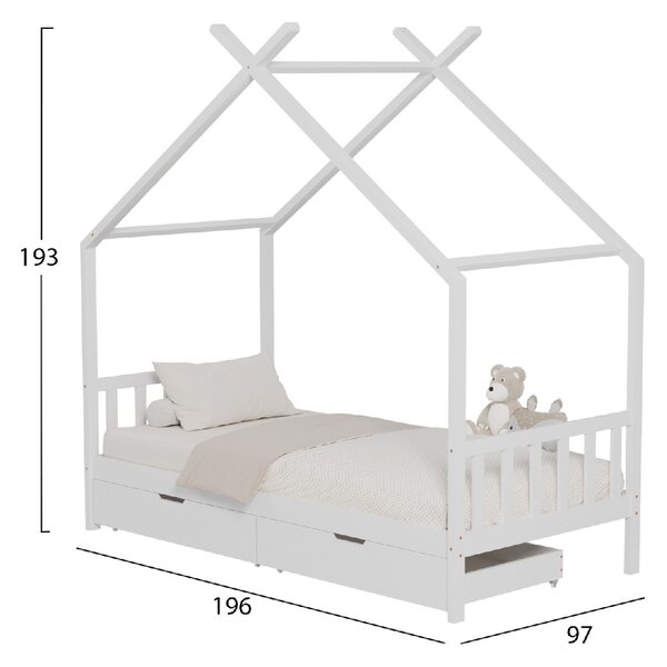 ΚΡΕΒΑΤΙ ΠΑΙΔΙΚΟ KLARICE HM680.03 τ.MONTESSORI-2 ΣΥΡΤΑΡΙΑ-ΞΥΛΟ ΠΕΥΚΟΥ ΛΕΥΚΟ-190x90εκ