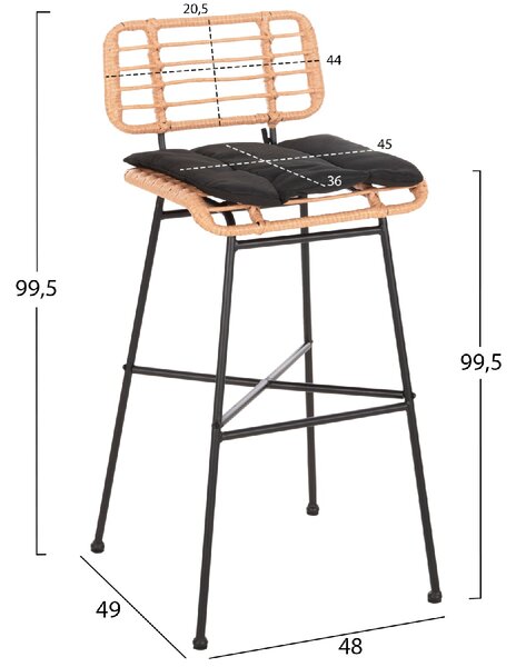 ΣΚΑΜΠΟ ΜΠΑΡ ΨΗΛΟ ALLEGRA HM5708.11 ΜΕΤΑΛΛΟ&ΜΑΞΙΛΑΡΙ ΜΑΥΡΟ-WICKER ΜΠΕΖ 48x49x99,5Υεκ