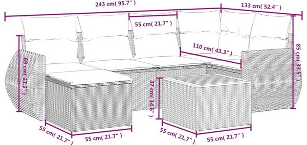 Σαλόνι Κήπου Σετ 7 τεμ. Μπεζ Συνθετικό Ρατάν με Μαξιλάρια - Μπεζ