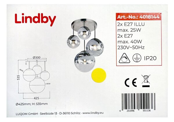 Lindby - Κρεμαστό φωτιστικό RAVENA 2xE27/40W/230V + 2xE27/25W