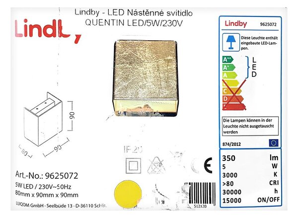 Lindby - Φωτιστικό τοίχου LED QUENTIN LED/5W/230V