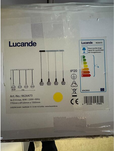 Lucande - Κρεμαστό φωτιστικό οροφής ράγα ABLY 4xE14/40W/230V