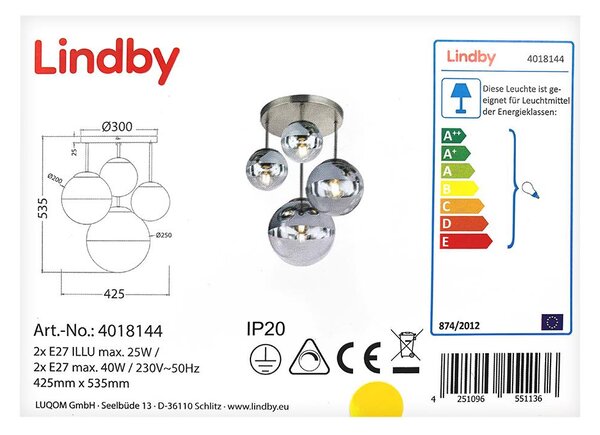 Lindby - Φωτιστικό οροφής RAVENA 2xE27/40W/230V + 2xE27/25W/230V