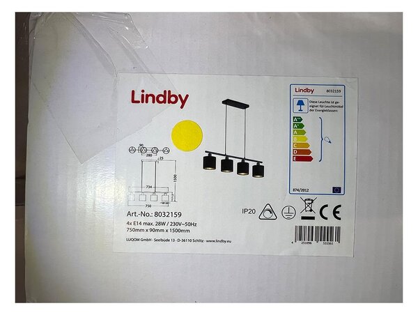 Lindby - Κρεμαστό φωτιστικό οροφής ράγα VASILIA 4xE14/28W/230V