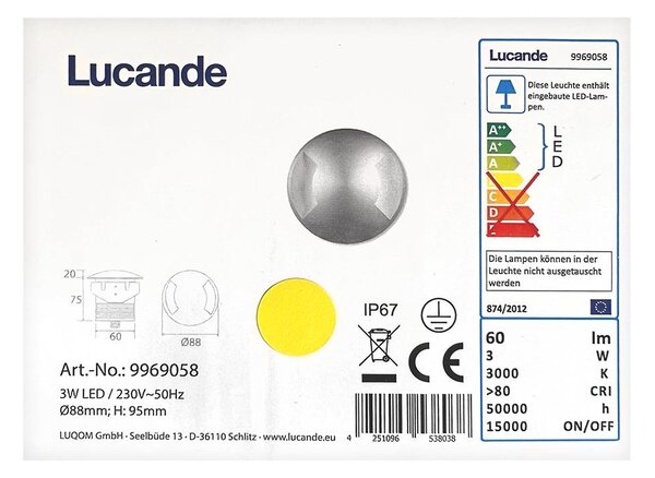 Lucande - Φωτιστικό χωνευτό LED εξωτερικού χώρου HELENE LED/3W/230V IP67