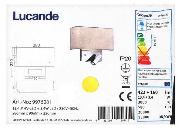 Lucande - Λάμπα τοίχου LED VIRVE 1XLED/13,4W/230V + 1xLED/3,4W/230V