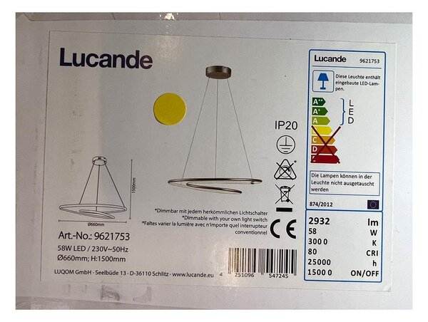 Lucande - Led Dimmable κρεμαστό φωτιστικό οροφής MIRASU LED/58W/230V