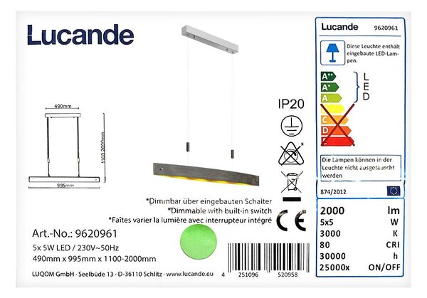 Lucande - LED Dimmable κρεμαστό φωτιστικό οροφής LIO 5xLED/5W/230V