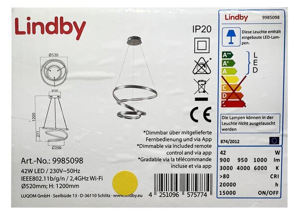 Lindby - Led Dimmable κρεμαστό φωτιστικό οροφής VERIO LED/230V + RC