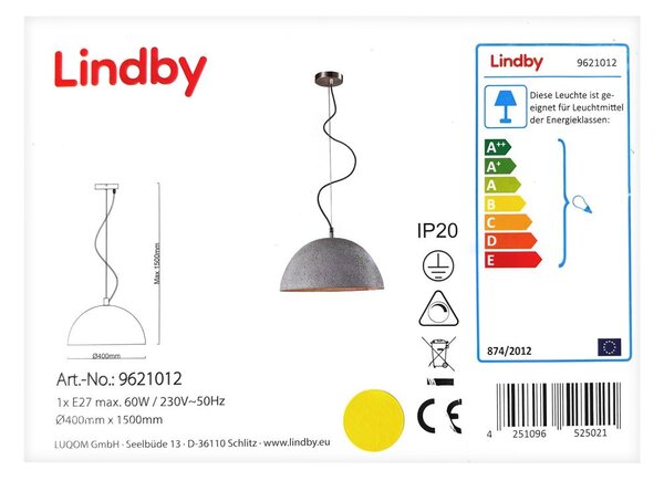 Lindby - Κρεμαστό φωτιστικό οροφής JELIN 1xE27/60W/230V