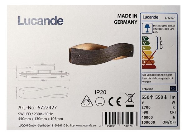 Lucande - Φωτιστικό τοίχου LED LIAN LED/9W/230V