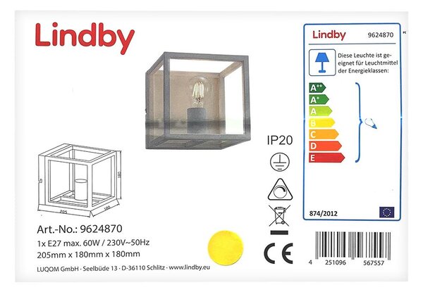 Lindby - Φωτιστικό τοίχου MERON 1xE27/60W/230V