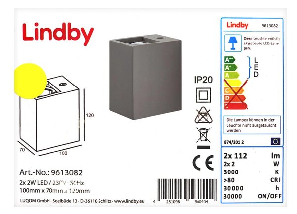 Lampenwelt - Φωτιστικό τοίχου LED CATALEYA 2xLED/2W/230V